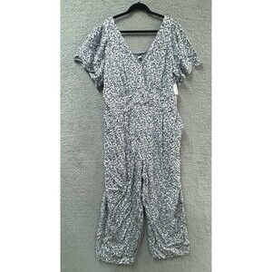 Old Navy Jumpsuit Womens 3X  Blue Floral Short Sleeve Stretch Romper